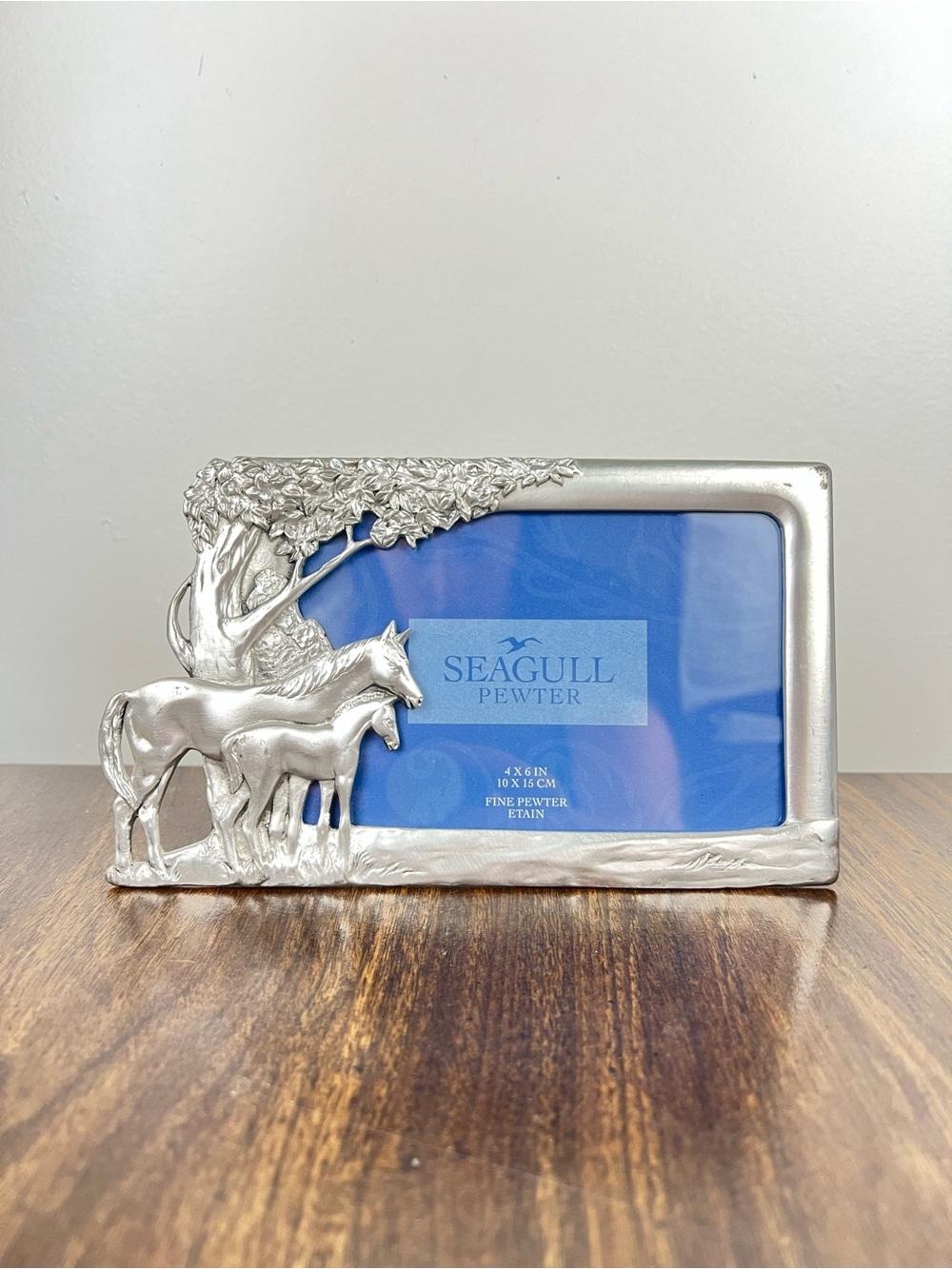 Vintage 1993 Pewter Silver Horse 4x6 Picture Frame Equestrian Farmhouse Cottage